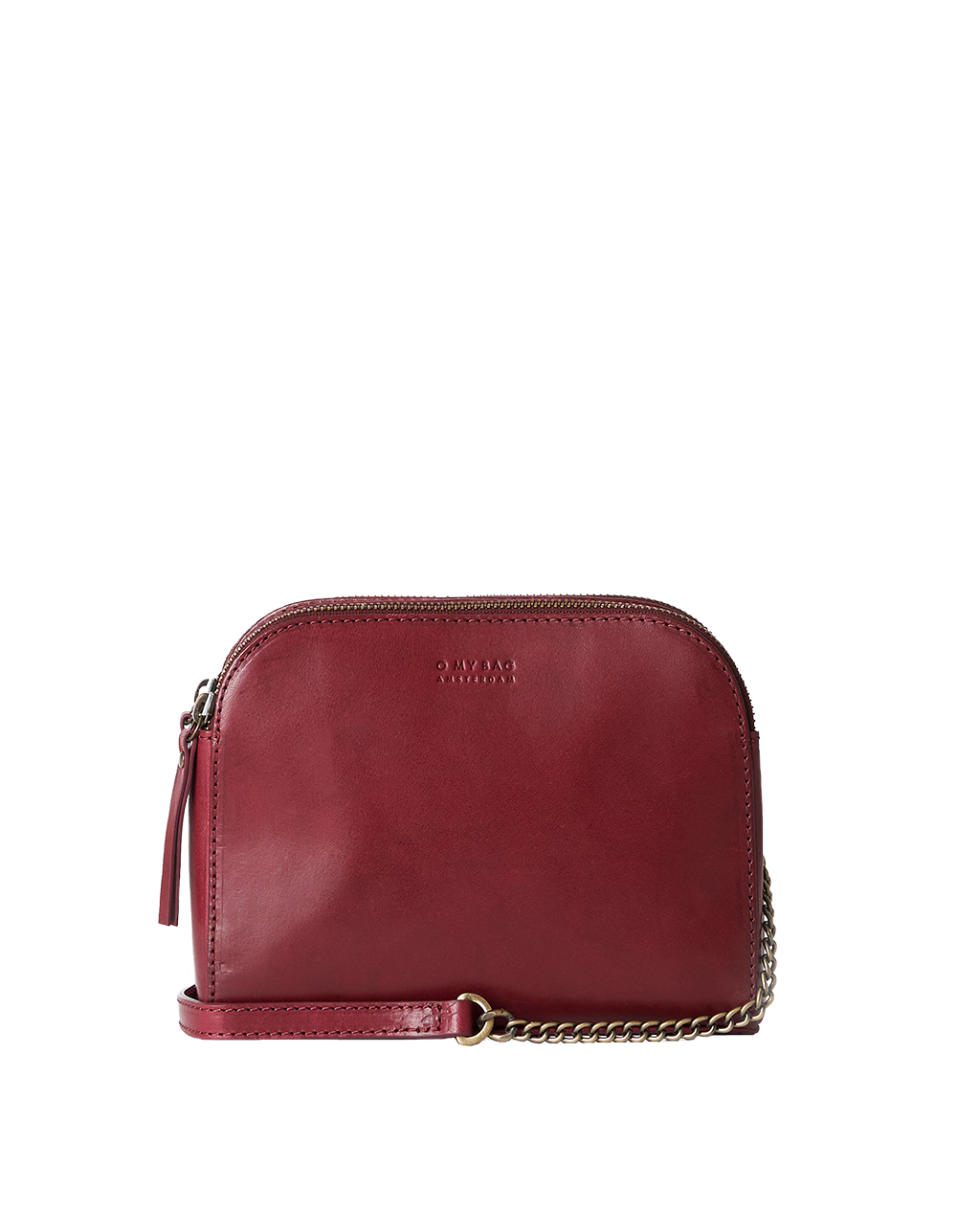 Ruby Leather womens handbag. Square shape with an adjustable leather & chain strap. Front product image. Womens handbag. Square shape with an adjustable leather & chain strap. Close up shot