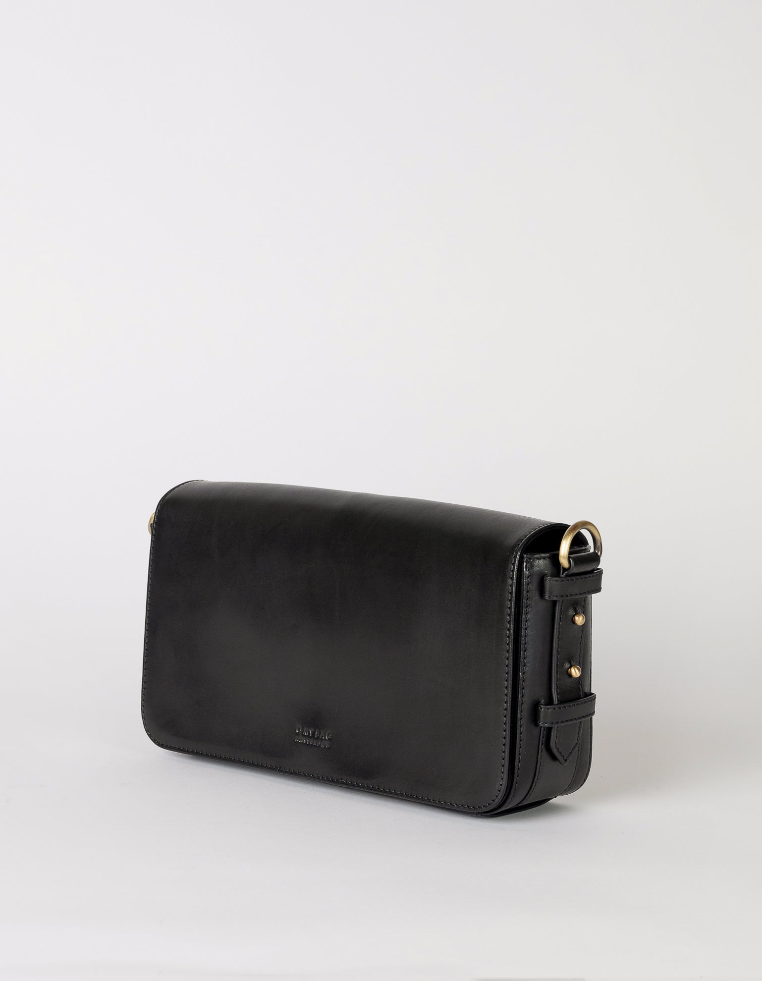 Black Baguette Leather womens handbag. Square shape with an adjustable strap. Alternative straps