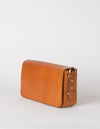Cognac Baguette Leather womens handbag. D ring side product image.