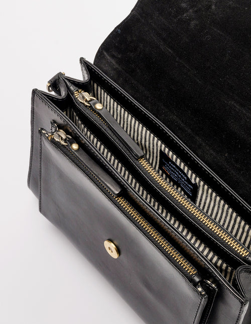 Harper Black Leather crossbody handbag. Inside product image