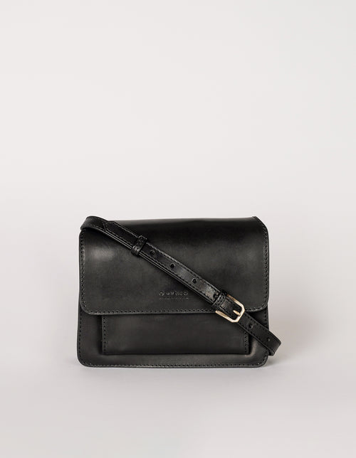Harper Mini Black Leather crossbody handbag. Front product image