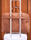 Camel Leather business bag. Lifestyle product image.