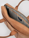 Harvey work bag in camel hunter leather. Inside product image.