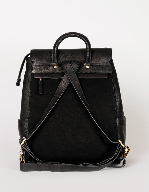 Black Leather backpack. Back product image.
