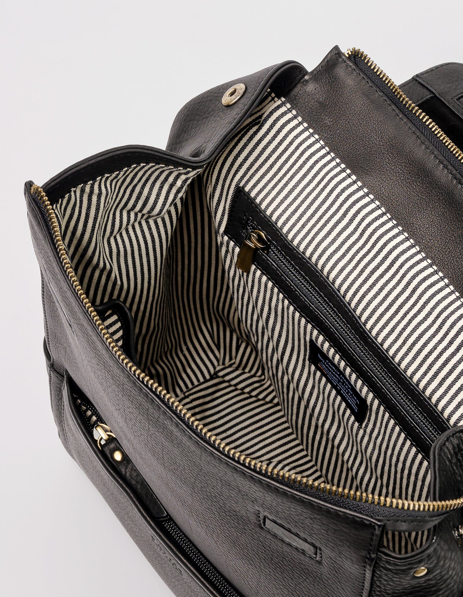 Black Leather backpack. Inside product image.