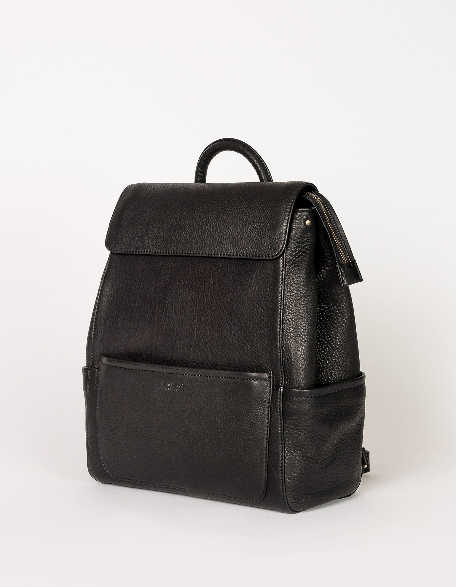 Black Leather backpack. Side product image.