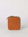 Cognac classic leather Jewelry Box. Square shape. Back product image.