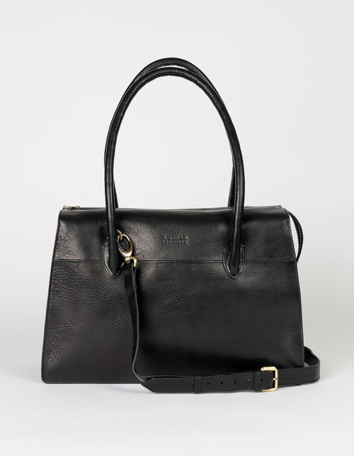 Kate Black Stromboli Leather Crossbody Shoulder Bag with Large Straps by O My Bag. Front Product Image with strap.