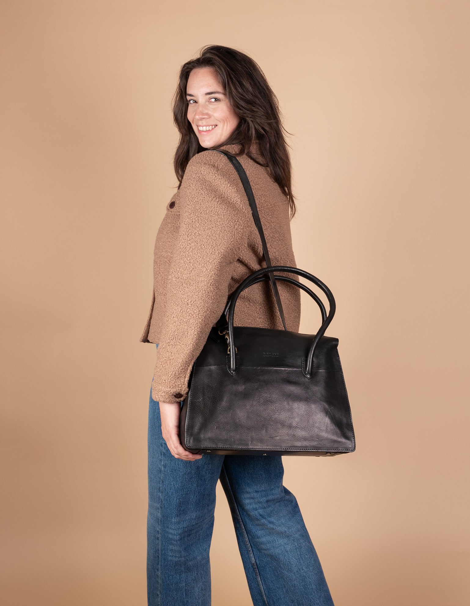 Kate Black Stromboli Leather - model image