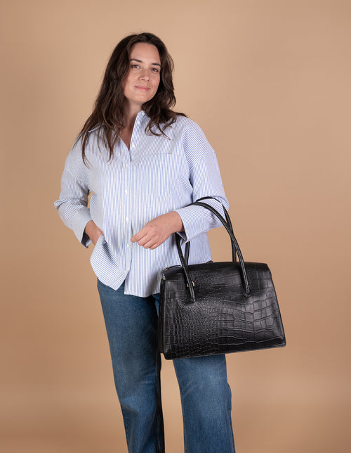 Kate - Black Classic Croco bag - Model Image