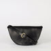 Laura Bag Black Classic Leather. Round moon shape crossbody bag with full leather strap. Front product image.
