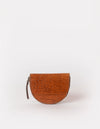 Laura Purse Cognac Classic Croco Leather. Round moon shape coin purse unisex wallet. Back product image.