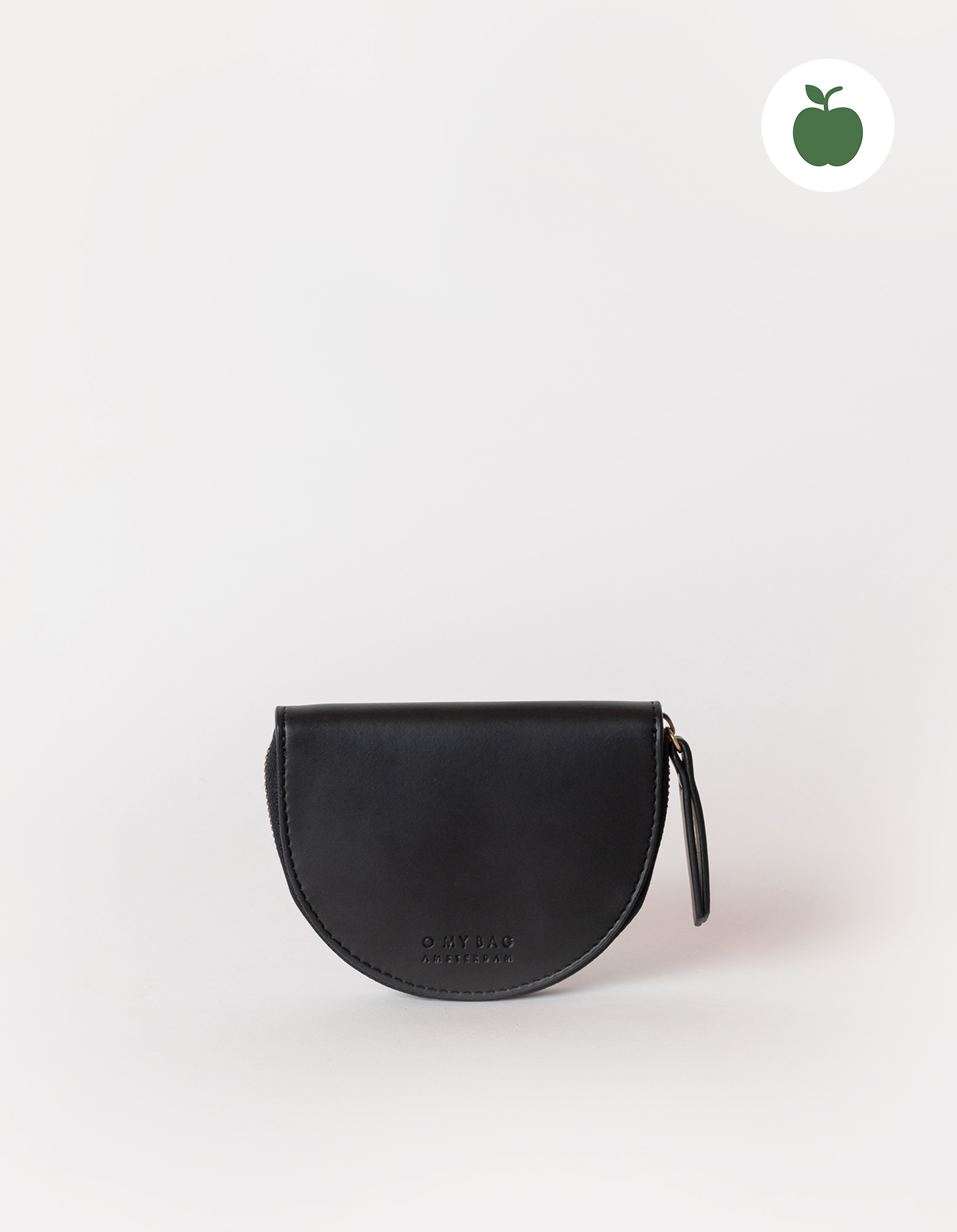 Laura coin purse - black apple leather. Front product image.