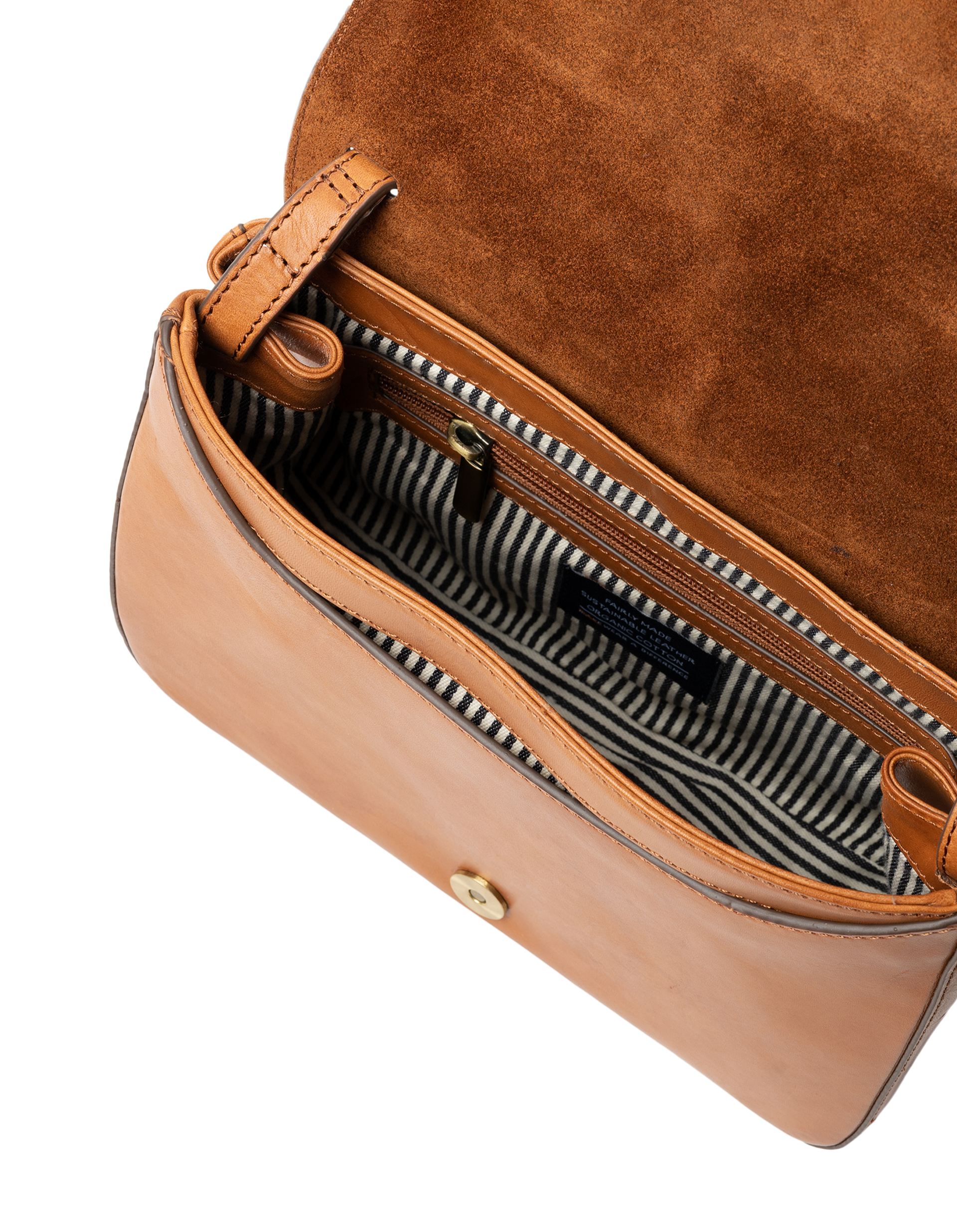 Lucy in cognac classic leather. Crossbody handbag. Inside product image.