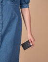 Marks Cardcase Black Classic Croco Leather. Square leather wallet, card case for bank cards. Model Image