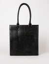 Mila Long Handle Black Classic Leather. Large rectangular shopper for women. Back product image.