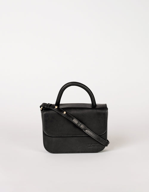 Nano Bag Black Classic Leather Front Product Image with strap