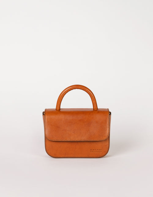 Nano Bag Cognac Classic Leather. Small clutch handbag, party bag. Front product image.
