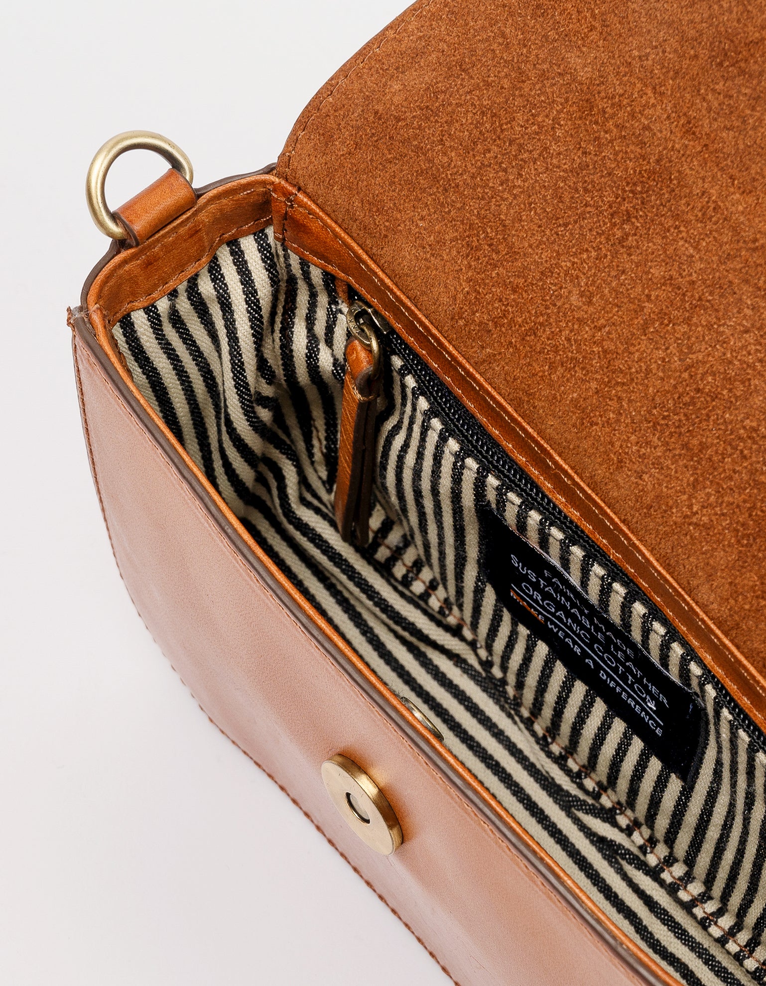 Nano Bag Cognac Classic Leather. Small clutch handbag, party bag. Inside product image.