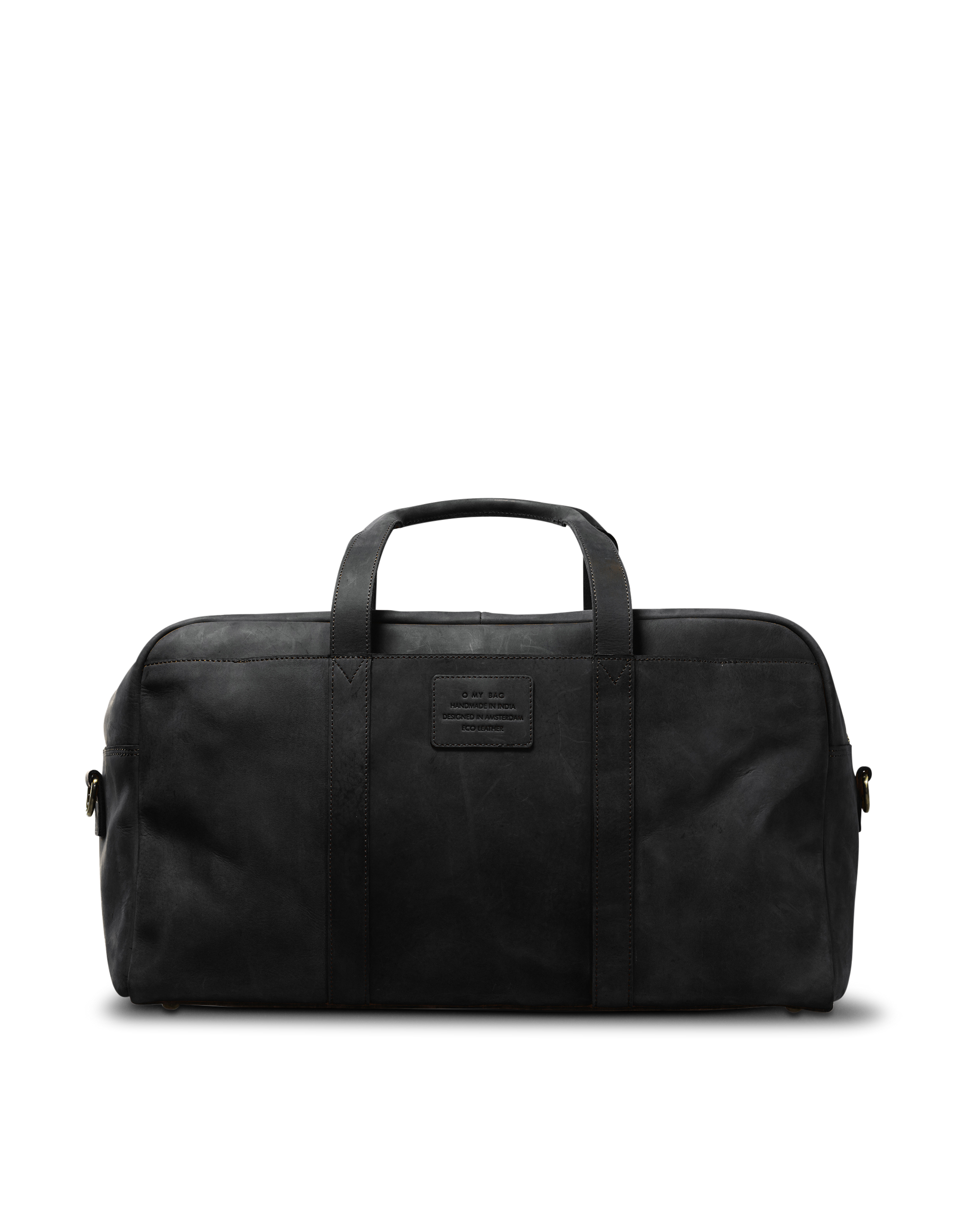 Otis Weekender Black Hunter Leather. Large travel bag for men. Front product image.