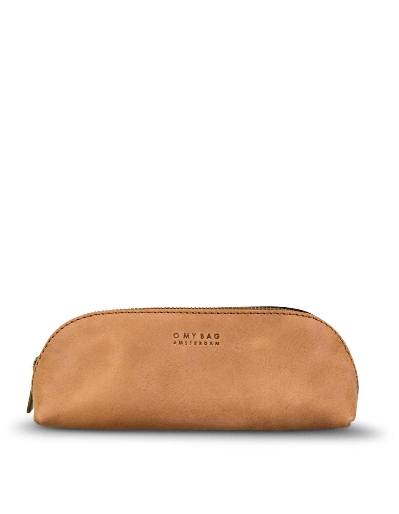 Large Pencil Case Camel Hunter Leather. Zipper Leather pencil case. Front product image.