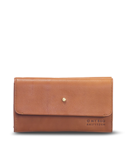 Pixie Pouch Wild Oak Soft Grain Leather. Rectangular shaped fold over wallet. Front product image.