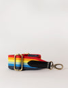 Rainbow webbing strap with black classic leather details.