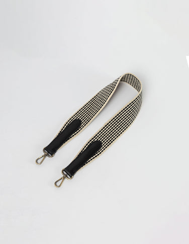 Shoulder Checkered Webbing Strap - Black Classic Leather
