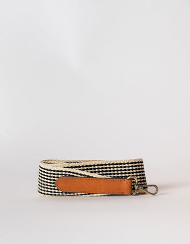 Short Checkered Webbing Strap - Cognac Classic Leather