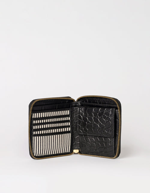 Sonny Square Wallet Black Classic Croco Leather. Inside image