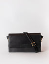Stella in black classic leather with adjustable leather strap. Front product image.