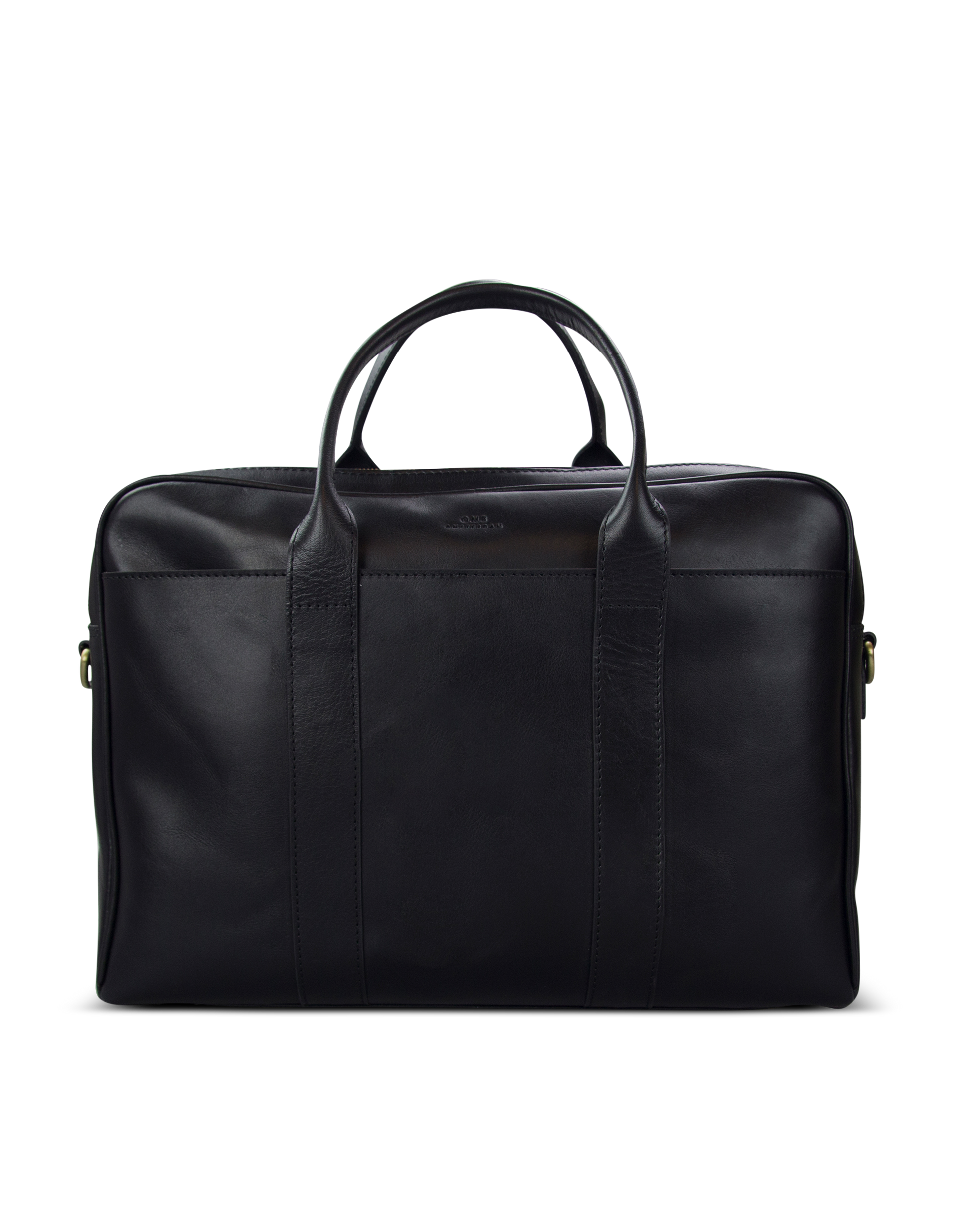 Black Leather business bag. Front product image.