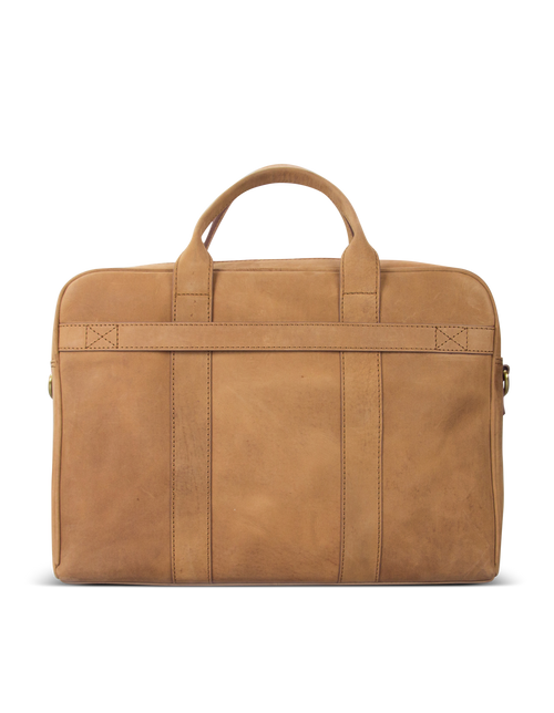 Camel Leather business bag. Back product image.