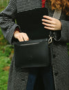 Audrey Apple Vegan Leather Rectangle Ladies Handbag, Model Lifestyle Image Inside Bag.