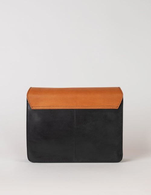 Audrey - black & cognac classic leather bag, back image