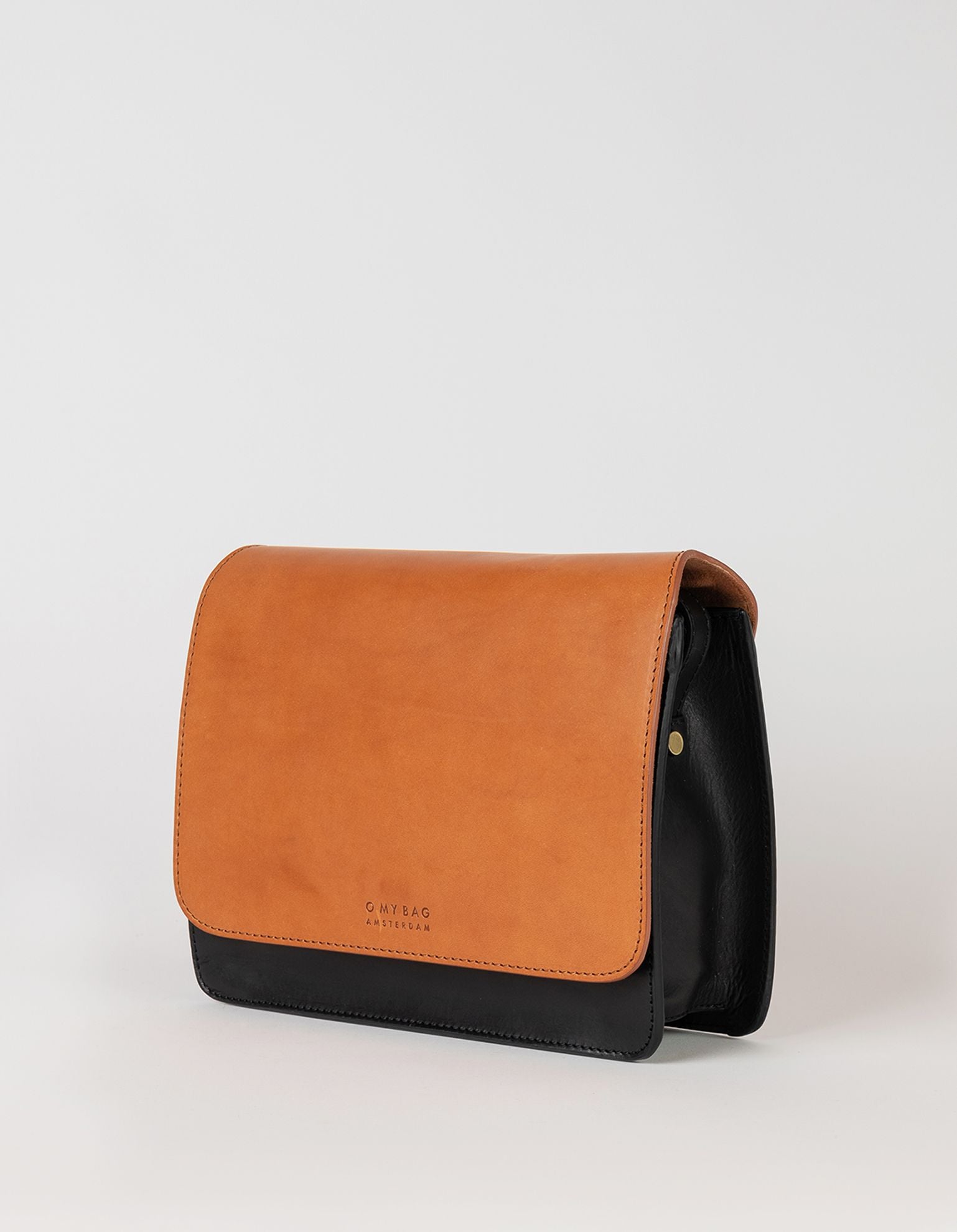 Audrey - black & cognac classic leather bag, side image of bag