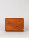 Audrey crossbody bag in cognac classic leather. Ft. adjustable leather strap. Front product image