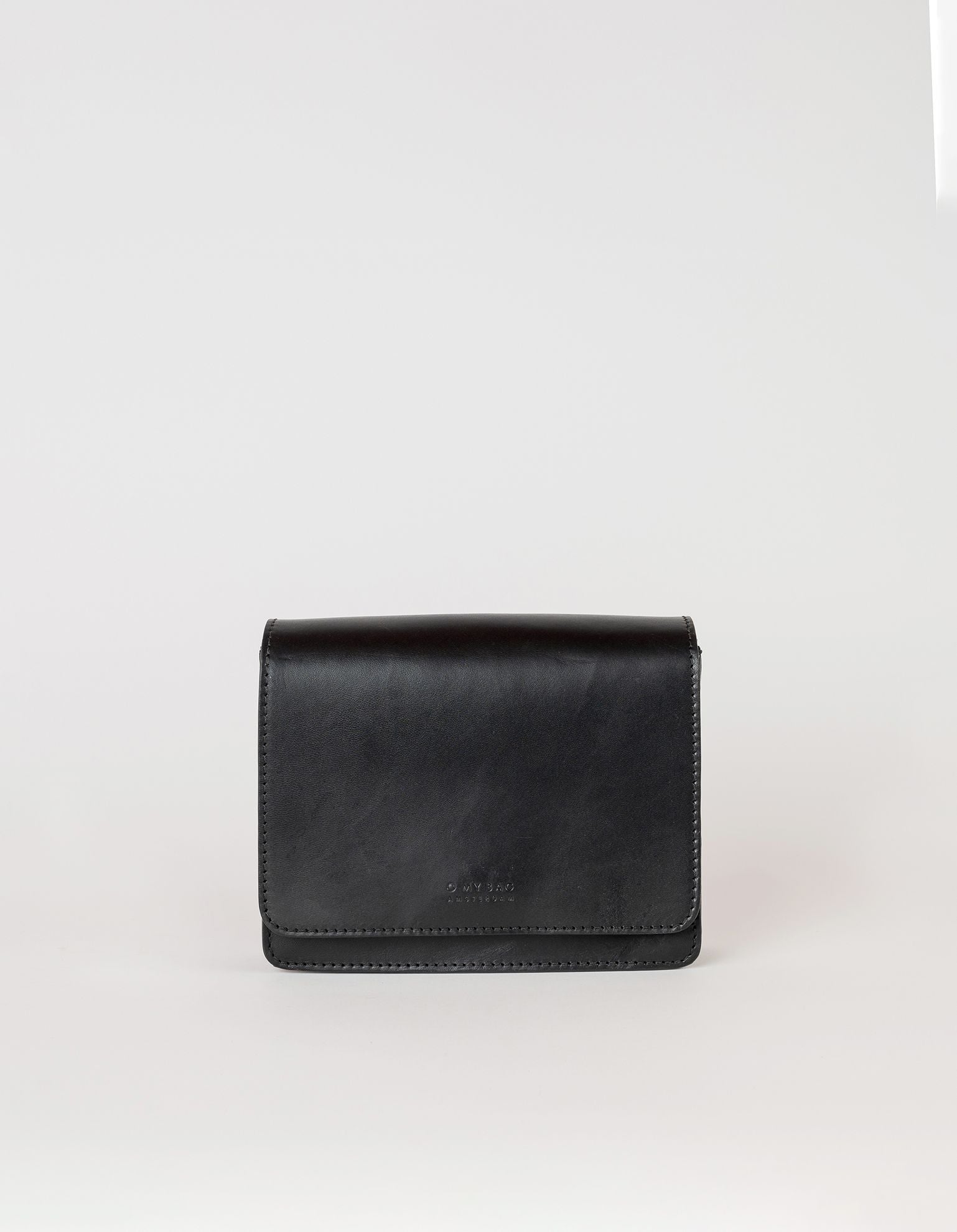 Audrey mini black classic leather bag. Front product image. Without strap.