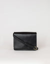 Audrey mini black classic leather bag. Front product image. With adjustable leather strap