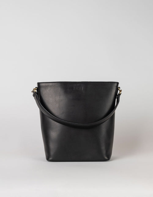 Bobbi Bucket Bag Maxi Black Classic Leather Front Product Image