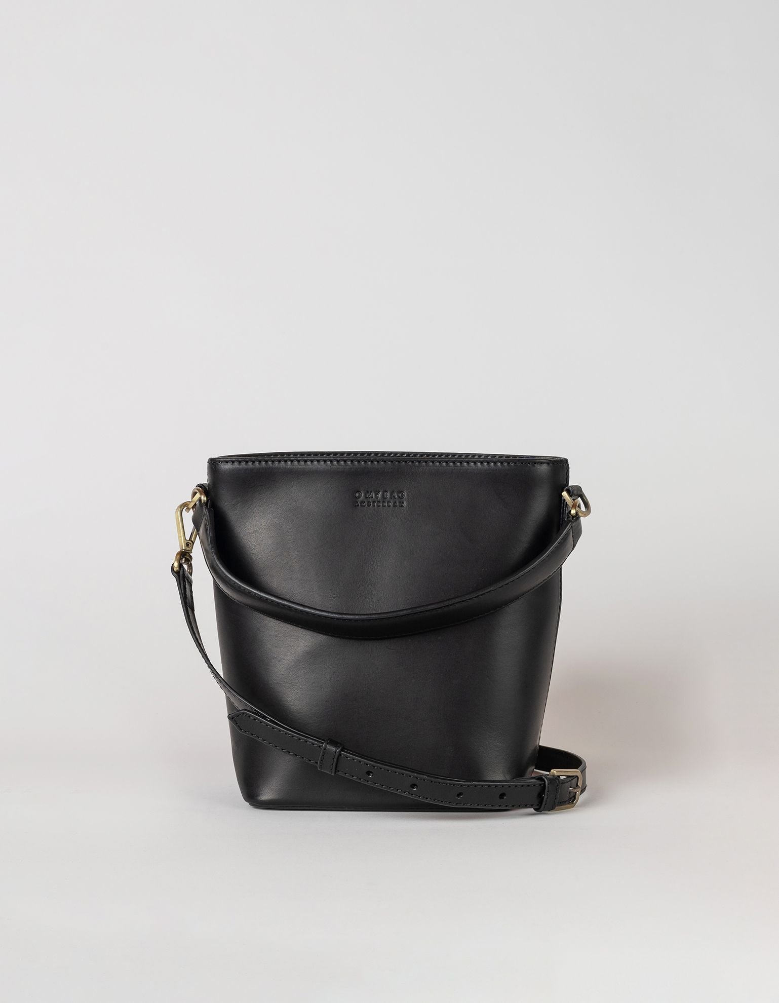 Black leather outlet bucket purse