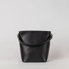 Small Black Bucket bag. Removable short strap. Front product image