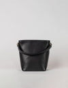 Small Black Bucket bag. Removable short strap. Front product image