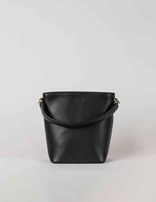 Small Black Bucket bag. Removable short strap. Front product image