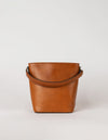 Small Cognac Bucket bag. Removable short strap. Front product image