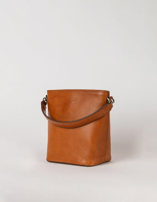 Small Cognac Bucket bag. Removable straps. Side product image