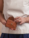 Harmonica Wallet Small Cognac Classic Leather by O My Bag. Square shape. Model image