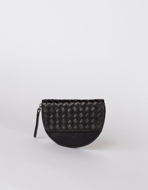 Laura coin purse in black woven leather - back image