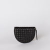 Laura coin purse in black woven leather - front image