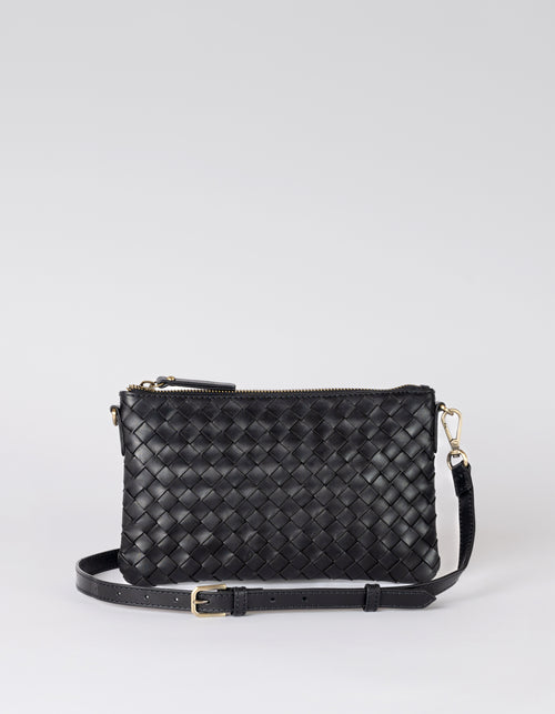 Lexi bag in black woven classic leather, front image with strap